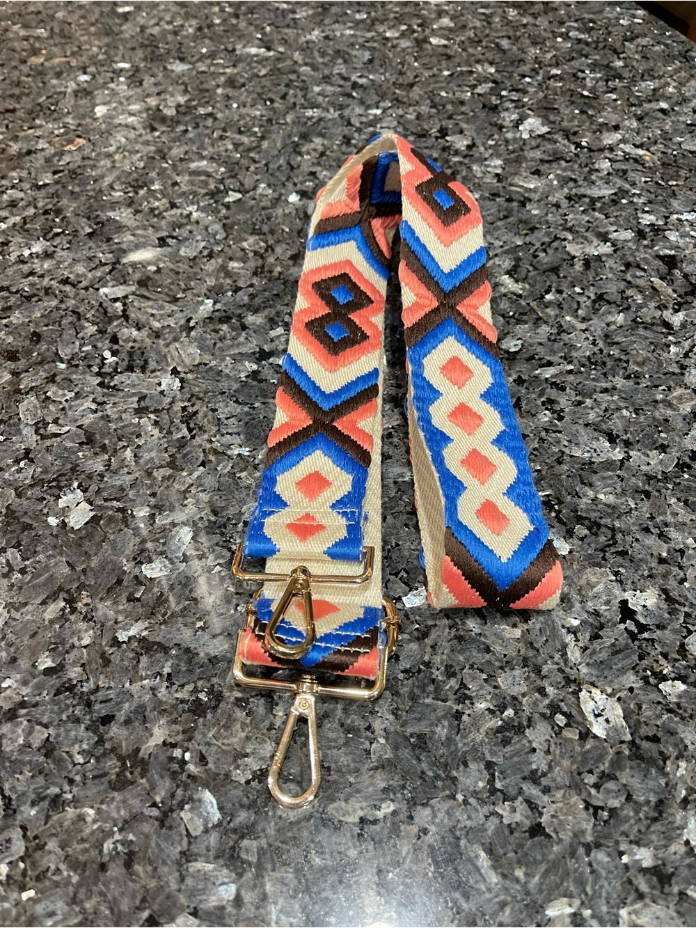 Aztec Pattern Adjustable Crossbody Strap in Blue and Coral 49 inches